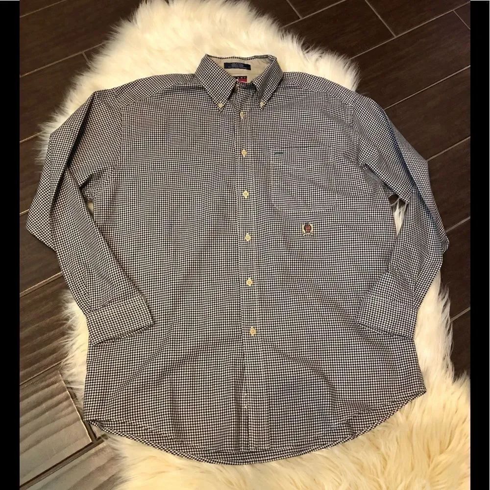 Tommy Hilfiger vintage navy/white gingham button down sz medium